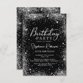 Invitation Élégant Script Black Silver Parties scintillant 40 (Devant / Derrière)
