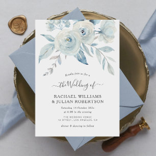Invitation élégant script bleu foncé fleurs mariage