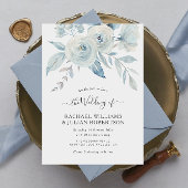 Invitation élégant script bleu foncé fleurs mariage