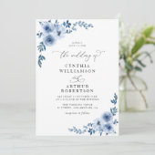 Invitation élégant script bleu foncé mariage (Debout devant)