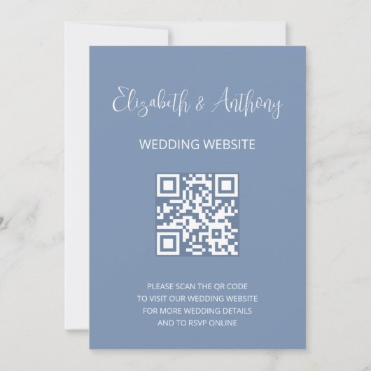 Invitation Élégant script bleu foncé | QR Code Mariage RSVP (Devant)