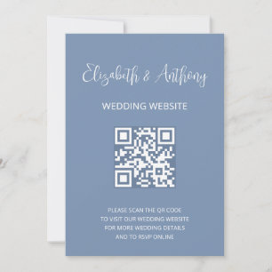 Invitation Élégant script bleu foncé   QR Code Mariage RSVP