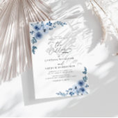 Invitation élégant script bleu mariage floral