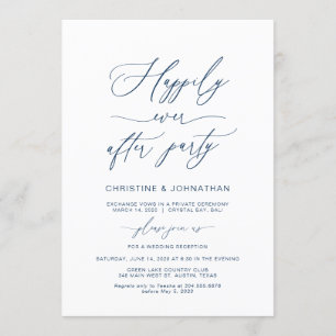 Invitation Élégant script, bleu marine, Elopement Mariage