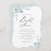 Invitation élégant script bleu poussiéreux douche à nuptiale  (Devant / Derrière)