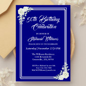 Invitation Élégant Script Bleu Rose blanche 50e anniversaire