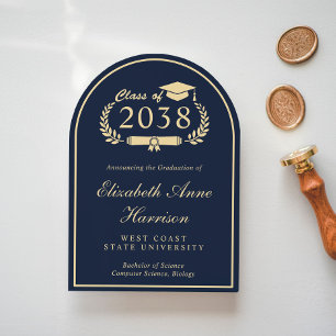 Invitation Élégant Script Blue College Graduation Party Arch