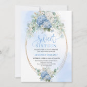 Invitation Elegant Script Blue Hydrangea Gold Sweet Sixteen (Devant)