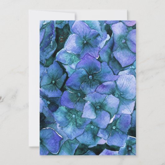 Invitation Élégant Script Blue Watercolor Hydrangea Mariage (Dos)