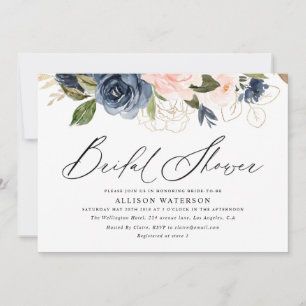 Invitation Élégant script blush & navy nuptiale douche
