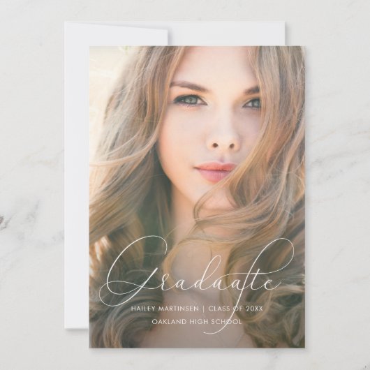 Invitation Élégant Script Blush Photo Graduation Party (Devant)