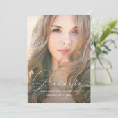 Invitation Élégant Script Blush Photo Graduation Party (Debout devant)