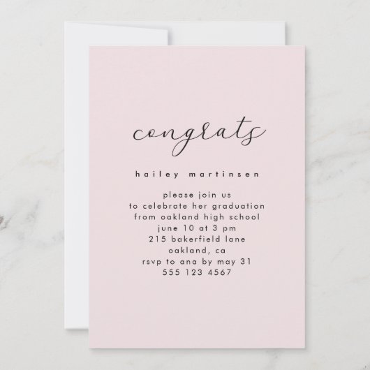 Invitation Élégant Script Blush Photo Graduation Party (Dos)