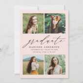 Invitation Élégant Script Blush Pink 4 Photo Graduation Party (Devant)