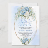 Invitation Elegant Script Boho Dusty Blue Peony Sweet Sixteen (Devant)