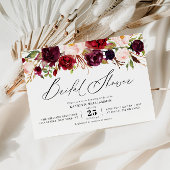 Invitation élégant script bordeaux brun brush fleuri douche