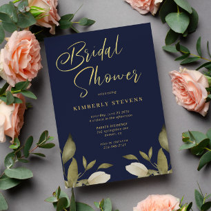 Invitation Élégant script botanique or marine nuptiale douche