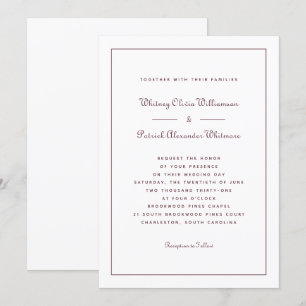 Invitation Élégant Script Bourgogne classique Mariage formel