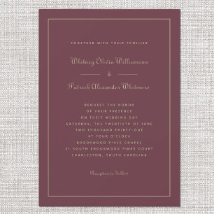 Invitation Élégant Script Bourgogne Gold Chic Mariage formel