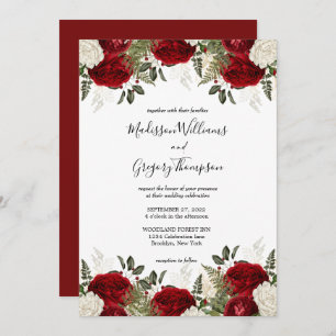 Invitation Élégant Script Bourgogne Rose Rouge Vintage Mariag