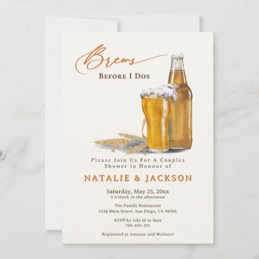 Invitation Élégant Script Brews Avant I Dos Couples Douche (Devant)