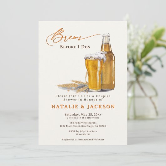 Invitation Élégant Script Brews Avant I Dos Couples Douche (Debout devant)