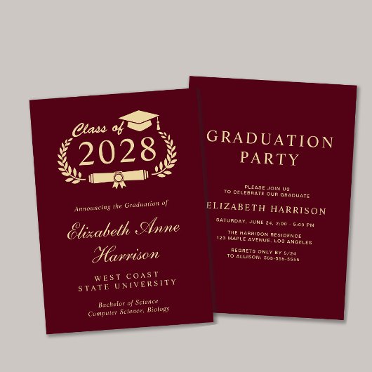 Invitation Élégant Script Burgundy College Graduation Party