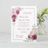 Invitation Elegant Script Burgundy Floral Watercolor Wedding (Debout devant)