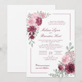 Invitation Elegant Script Burgundy Floral Watercolor Wedding (Devant / Derrière)