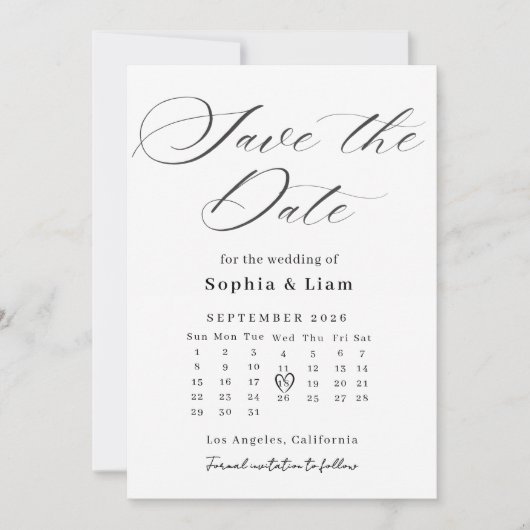 Invitation Elegant Script Calendar Save the Date Card (Devant)