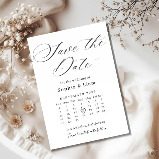 Invitation Elegant Script Calendar Save the Date Card