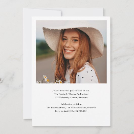 Invitation Élégant Script Calligraphie Photo Graduation (Dos)