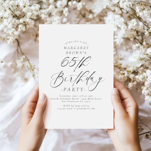 Invitation Elegant Script Calligraphy 65th Birthday Party
