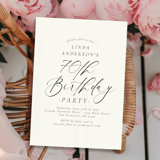 Invitation Elegant Script Calligraphy 70th Birthday Party 