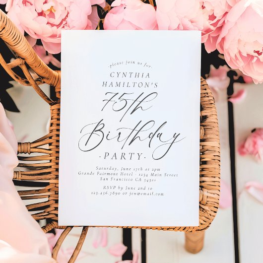 Invitation Elegant Script Calligraphy 75th Birthday Party 