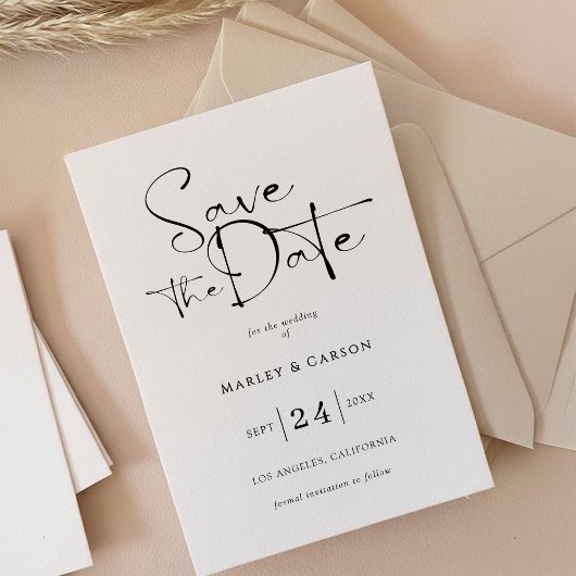 Invitation Elegant Script Calligraphy Save The Date Wedding