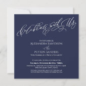 Invitation Elegant Script Célébrez avec nous Bleu marine (Devant)