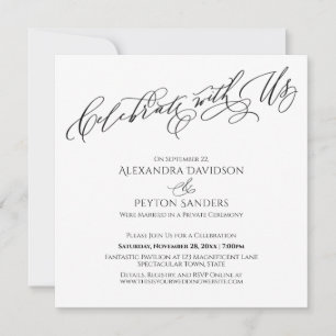 Invitation Élégant script Célébrez avec nous noir & blanc