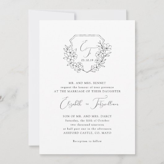 Invitation Élégant Script Cerise Blossom Monogram Crest (Devant)