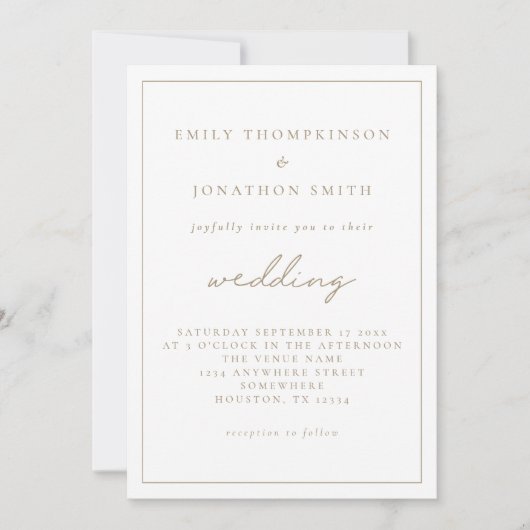 Invitation Élégant Script Champagne Gold Texte Mariage (Devant)