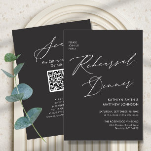Invitation Élégant Script Chic Grey Rehearsal Diner Code QR