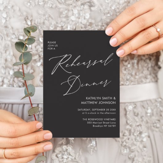 Invitation Élégant Script Chic Grey Rehearsal Diner Code QR