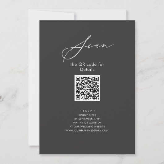 Invitation Élégant Script Chic Grey Rehearsal Diner Code QR (Dos)