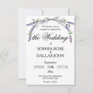 Invitation Élégant script chic Lavender Eucalyptus aquarelle