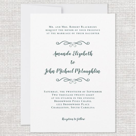 Invitation Élégant Script Chic Mariage formel Emerald Green