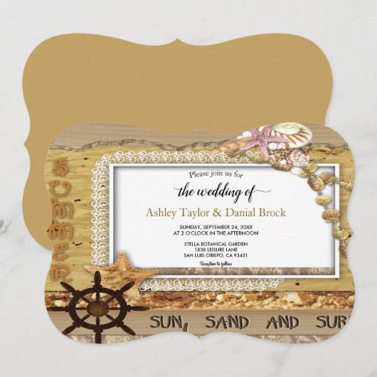 Invitation Élégant Script chic Marine Mariage d'été côtier (Devant / Derrière)
