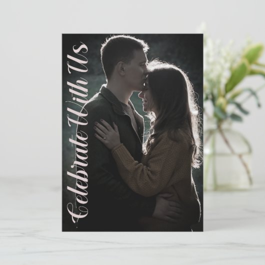 Invitation Élégant Script Cinnamon & Dusty Rose Photo Mariage (Debout devant)