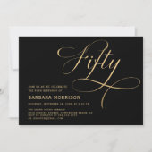 Invitation Élégant Script Cinquante Black Gold 50e anniversai (Devant)