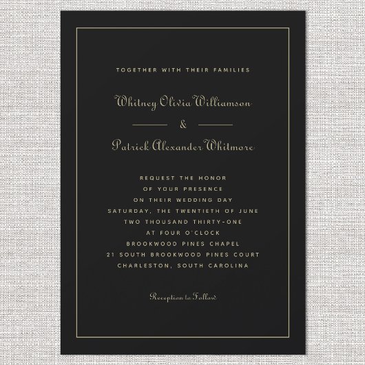 Invitation Élégant Script Classic Black Gold Formal Mariage