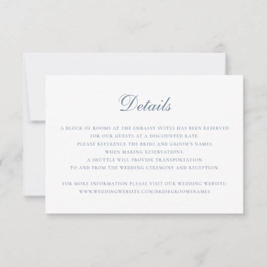 Invitation Élégant Script Classic Détails Mariage Insérer (Devant)